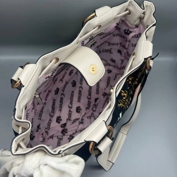 Juicy Couture The Key to Juicy Large Tote Handbag Black & Cream NWT - Picture 7 of 9